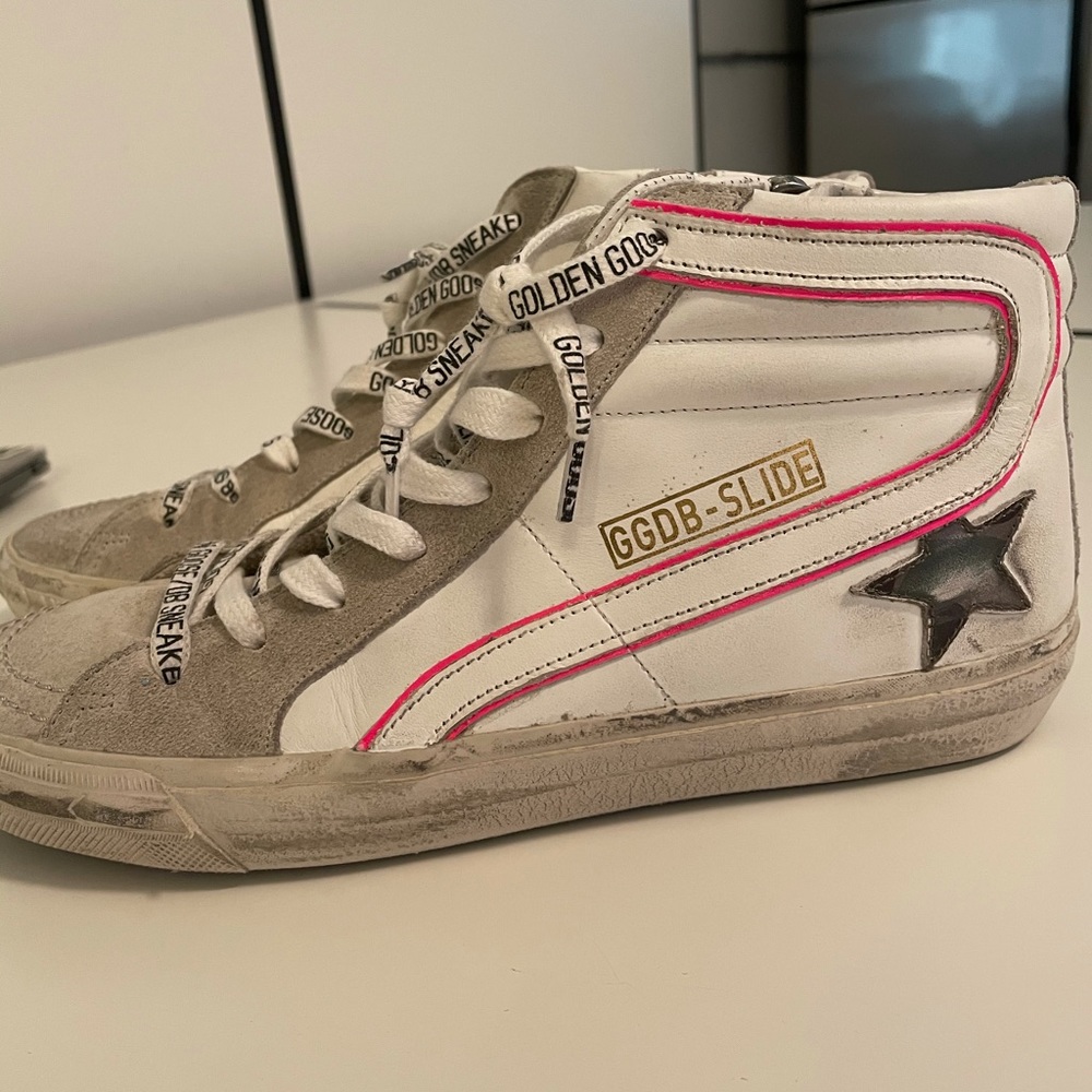 Pink and grey golden goose sneakers